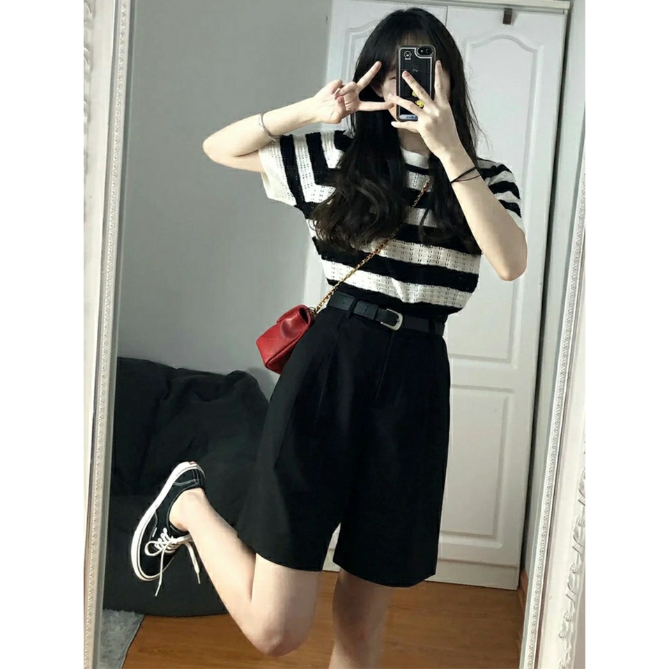 Quần Short Cạp Cao Quần Short Ống Rộng Dáng Lửng Ulzzang Siêu Xinh 228