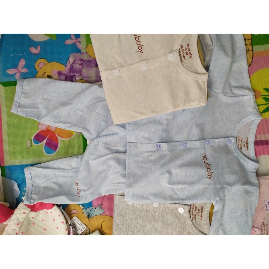 Combo 3 bộ Noubaby trơn dài tay cotton loang