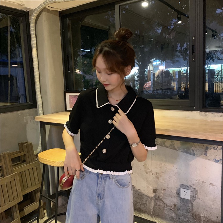 Xiaozhainv Áo thun polo ngắn tay phong cách Hàn Quốc cho nữ