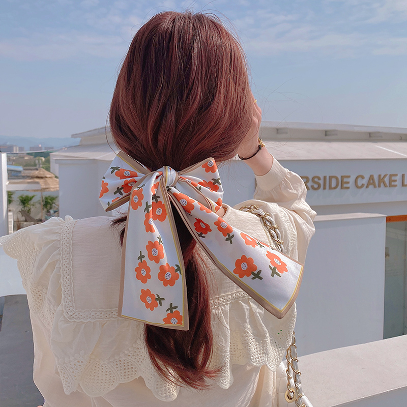 Dây buộc tóc kiểu khăn choàng vải lụa có phối ruy băng phong cách cổ điển thời trang mới