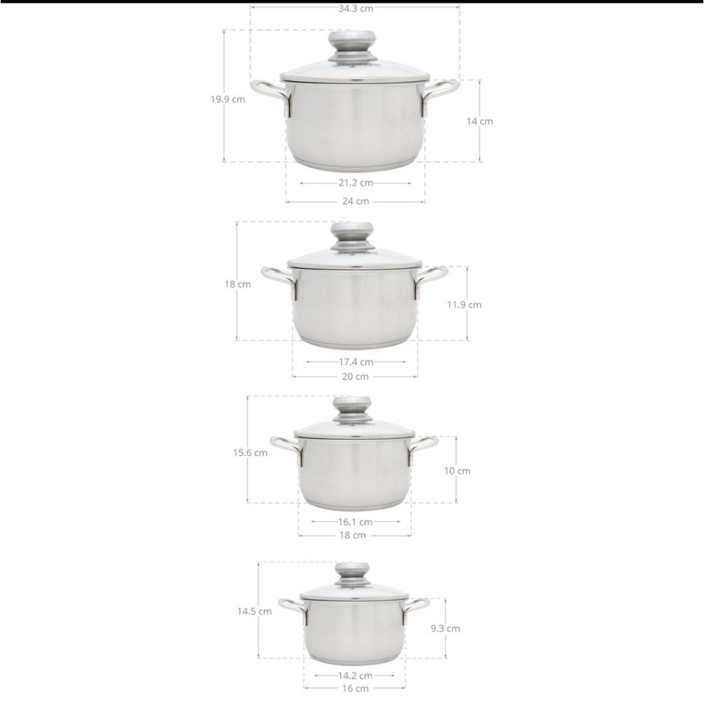 Bộ nồi Fivestar 4 chiếc vung kính đáy 3 lớp