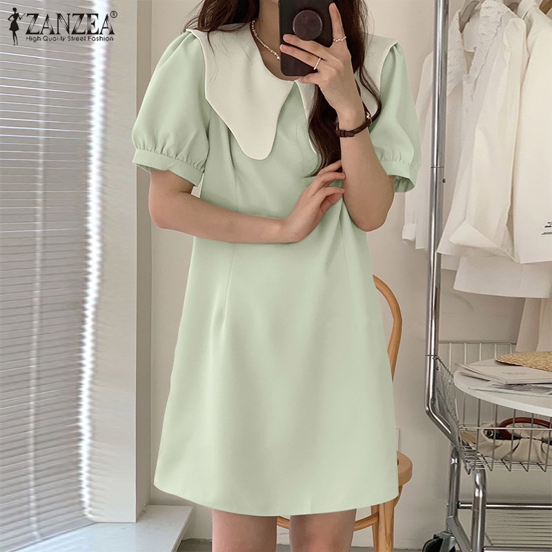 Đầm mini Zanzea tay phồng có khóa kéo phía sau phong cách Hàn Quốc thời trang cho nữ