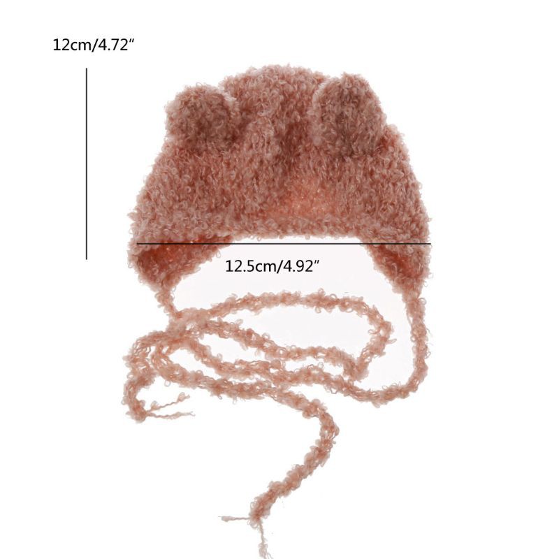 Mũ trùm đầu dệt kim hình tai gấu phụ kiện chụp hình cho bé