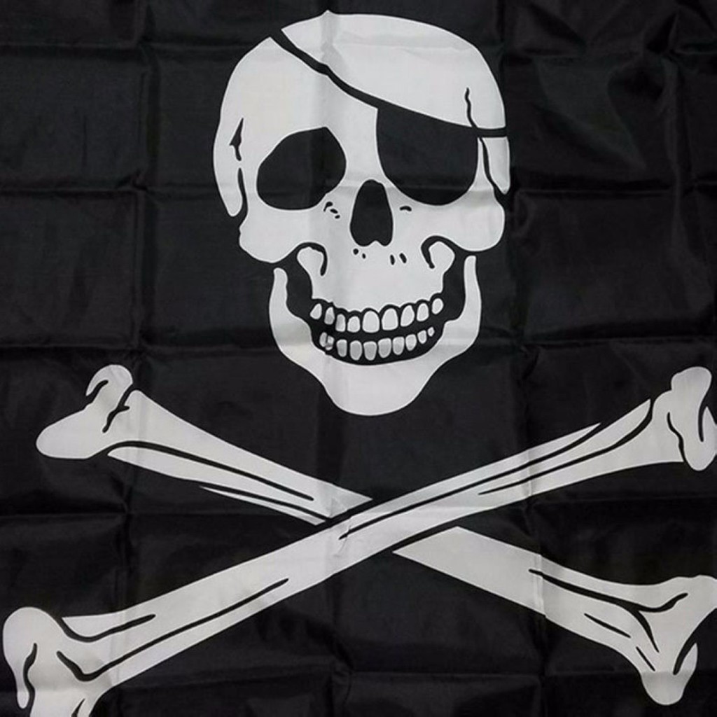 Bộ 3 lá cờ cướp biển in họa tiết đầu lâu màu đen kích thước 5FT trang trí Halloween
