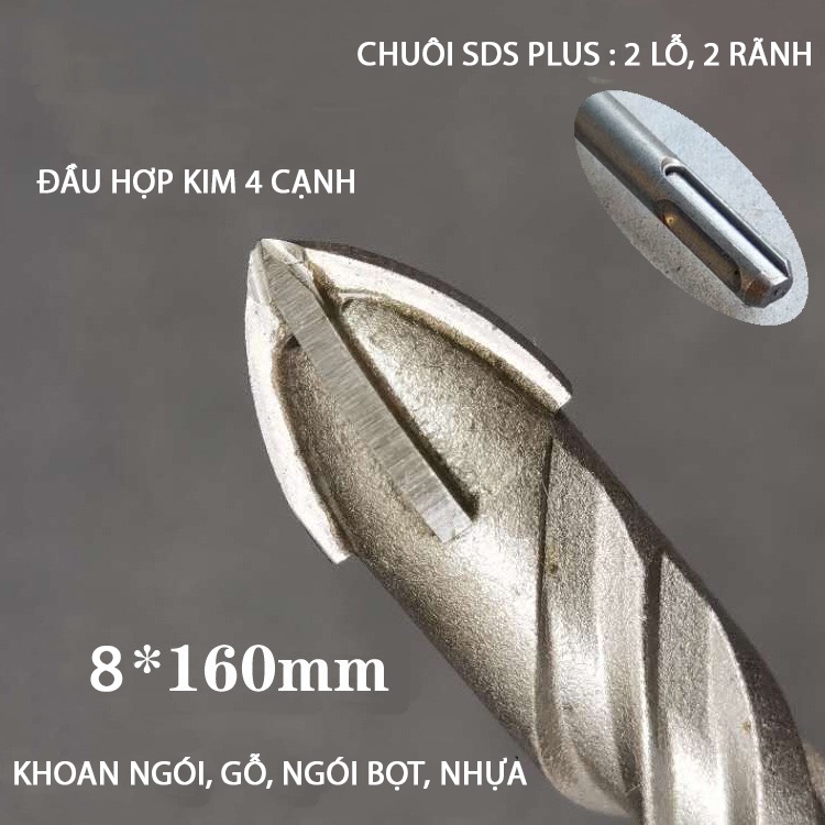 Mũi Khoan Đa Năng Đầu 4 Cạnh Chuôi Gài SDS Plus