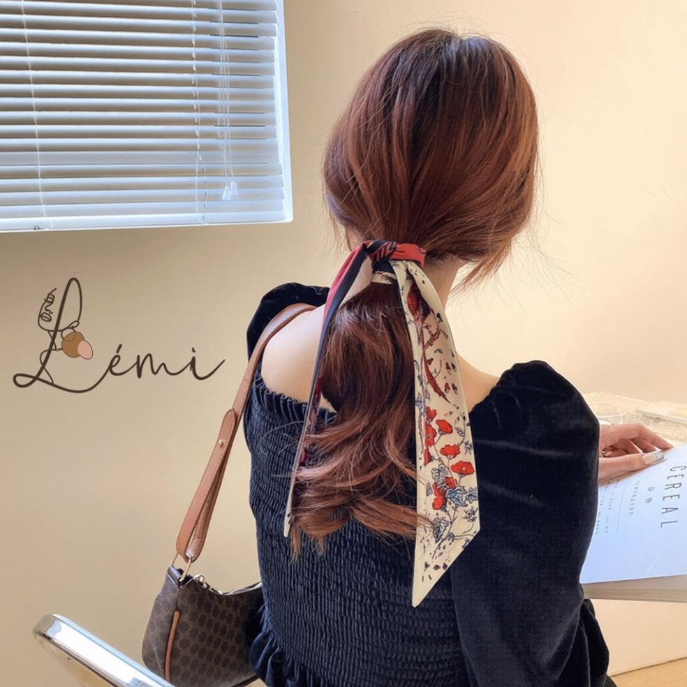 Dây buộc tóc vải lụa satin, thắt nơ cổ buộc tóc nhiều công dụng thời trang kiểu Pháp, June accessories