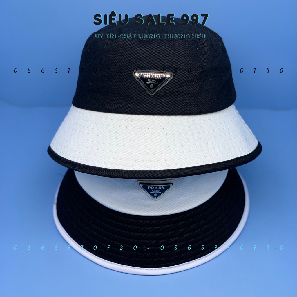 MŨ BUCKET PRAADA PHỐI MÀU TRẮNG ĐEN 2 MÀU CAO CẤP THỜI TRANG NAM NỮ