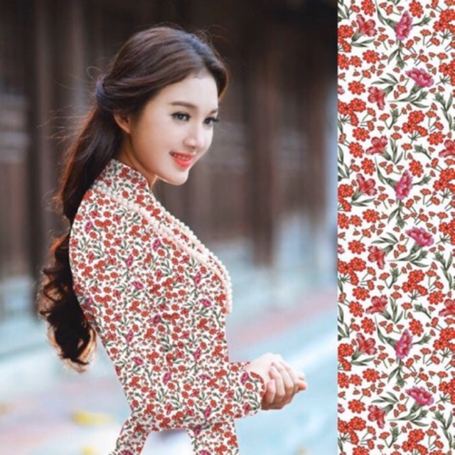 Áo dài hoa nhí đỏ