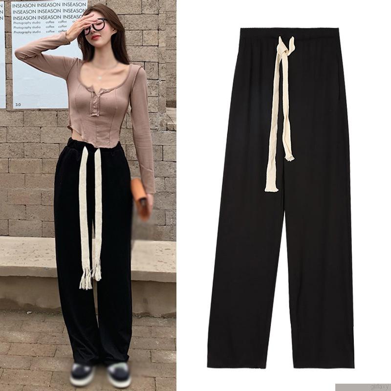 Quần dài lưng cao ống rộng phong cách thời trang trẻ trung dành cho nữ