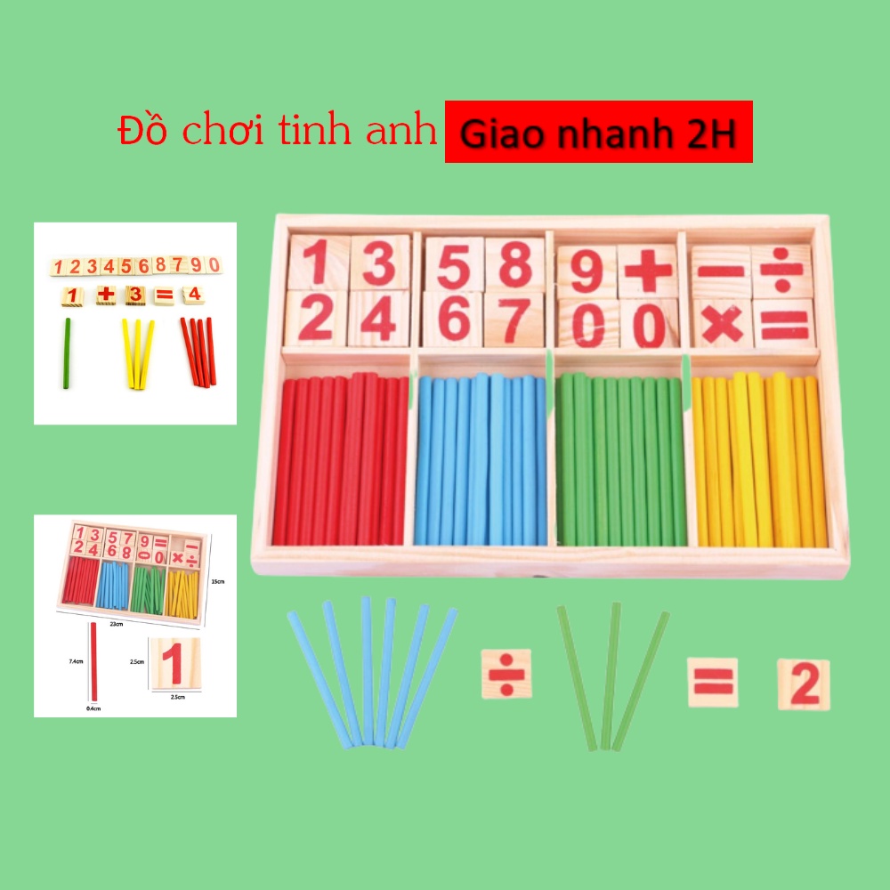 Bộ que tính và các chữ số, phép tính học toán thông minh cho bé bằng gỗ - Đồ chơi toán học cho trẻ