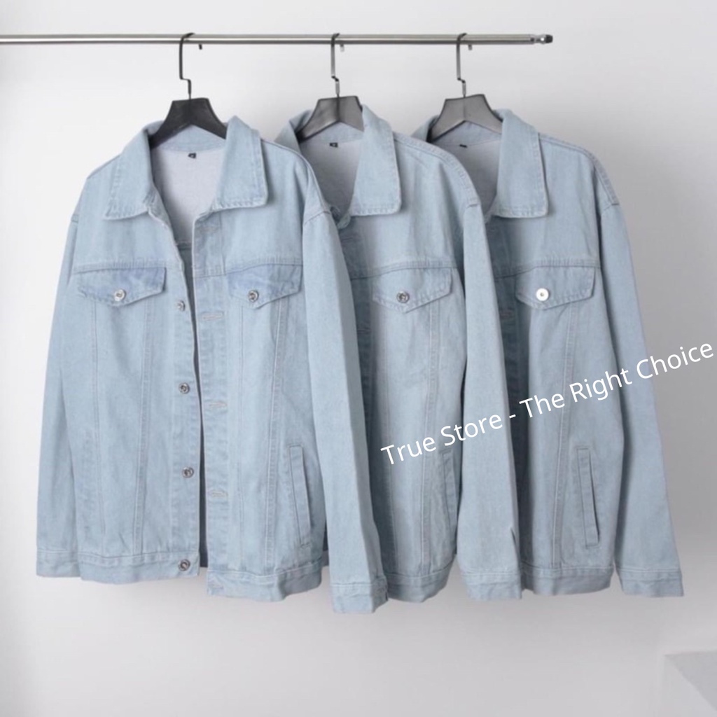 Áo khoác bò nam nữ Xanh trơn - Đen trơn có túi trong, áo khoác jean unisex không rách phong cách Hàn Quốc, True Store VN