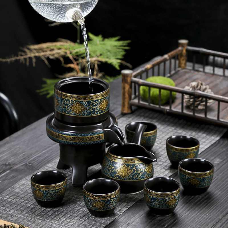Bộ Ấm Chén Uống Trà Chất Liệu Gốm Sứ Cao Cấp - Bộ Ấm Chén Pha Trà Cối Xay Hoa Văn