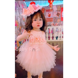Váy công chúa tầng ren hồng cho bé