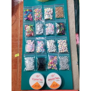 Set 16 túi hạt nhựa làm vòng + 2 cuộn cước co giãn