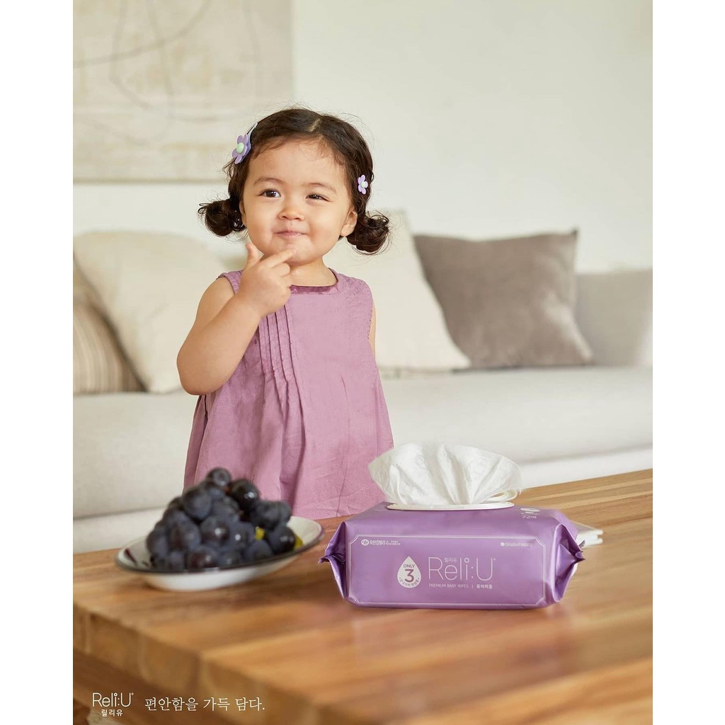 Khăn Giấy Ướt Cao Cấp Hàn Quốc GREENFINGER RELI:U PURE PURPLE 72 Miếng/Túi Màu Tím