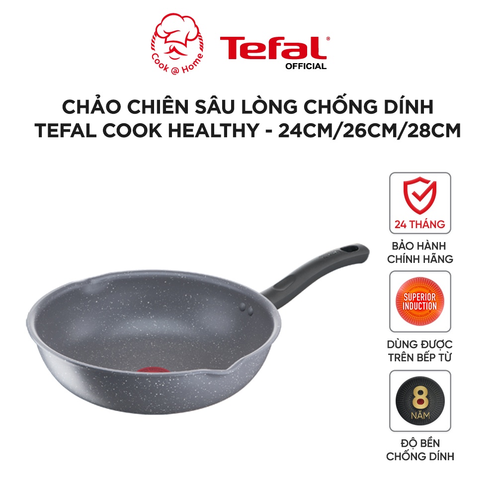 Chảo chiên chống dính sâu lòng đế từ Tefal Cook Healthy G1348495-G1348595-G1348695