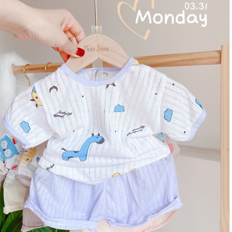 Bộ quần áo cotton giấy cho bé sơ sinh 3-13kg, cài cúc vai thiết kế mới đẹp mắt và đáng yêu - BO75