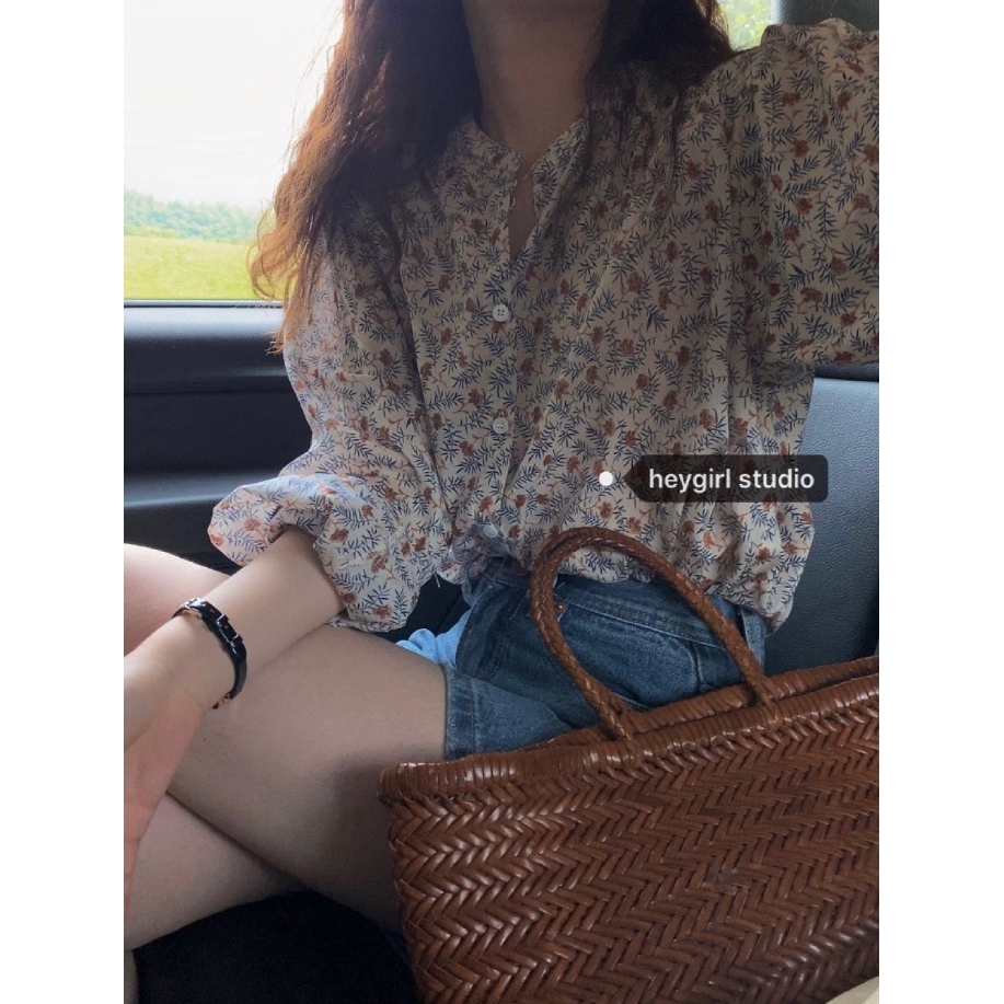 SUXI Áo Sơ Mi Tay Dài Họa Tiết Hoa Thời Trang Hàn Quốc Cho Nữ