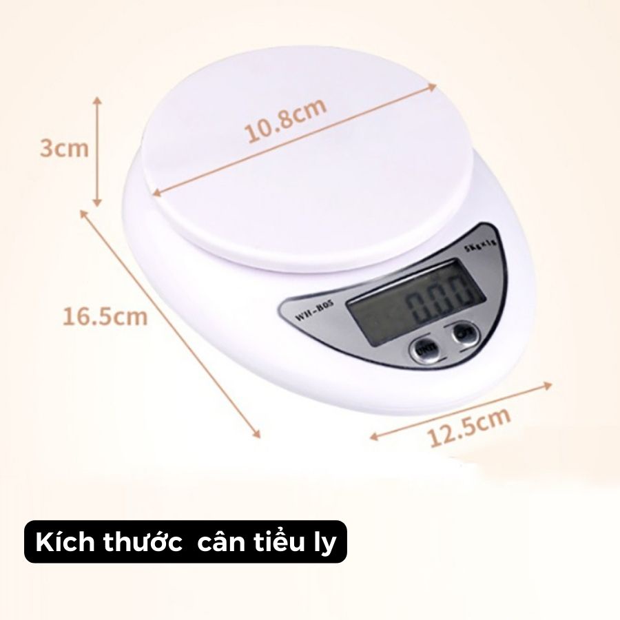 Cân Tiểu Ly Điện Tử Nhà Bếp Mini Định Lượng 1g - 5Kg Làm Bánh Độ Chính Xác Cao Tặng Kèm 2 Pin AAA