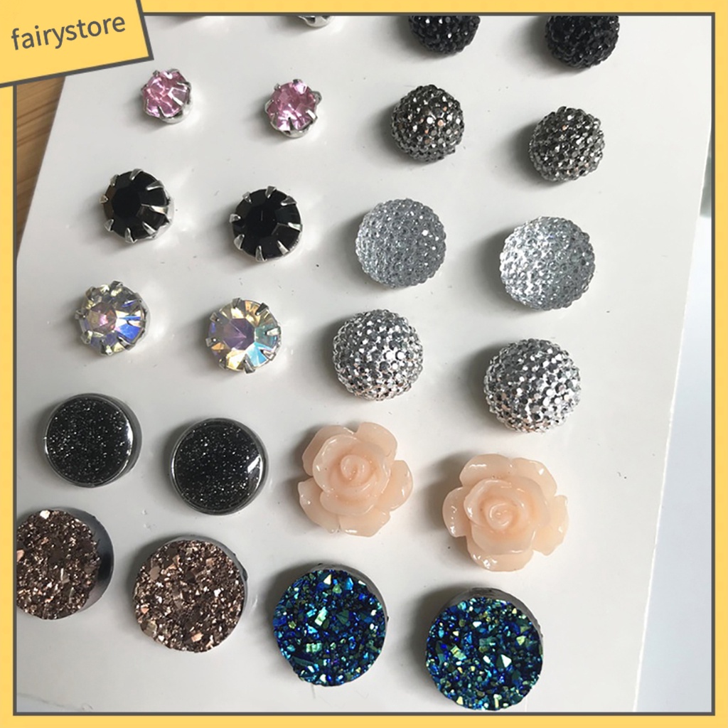 12 Đôi Khuyên Tai Kim Loại Đính Đá Màu Thời Trang Cho Nữ