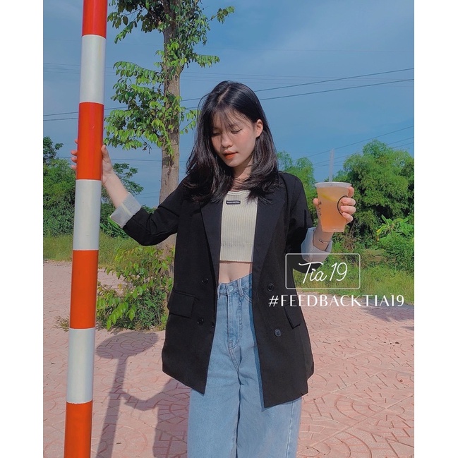 Áo blazer 2 lớp ulzzang Tia19 . Áo khoác vest dáng dài hàn ( Ảnh thật)