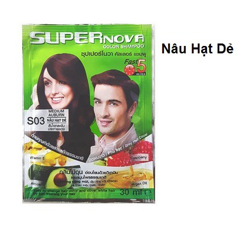 [12 gói] Dầu Gội Nhuộm Tóc Thảo Dược Phủ Bạc Super Nova Màu Đen, Nâu Đồng, Nâu Hạt Dẻ, Nâu Đen