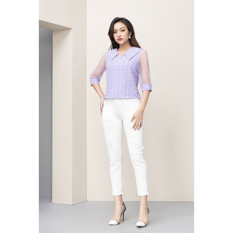 Áo Sơ Mi Thiết Kế Nữ Cao Cấp LUPERI Phối Tay Voan Cách Điệu Cổ Bẻ, Phù Hợp Với Nhiều Loại Trang Phục LFSM1178