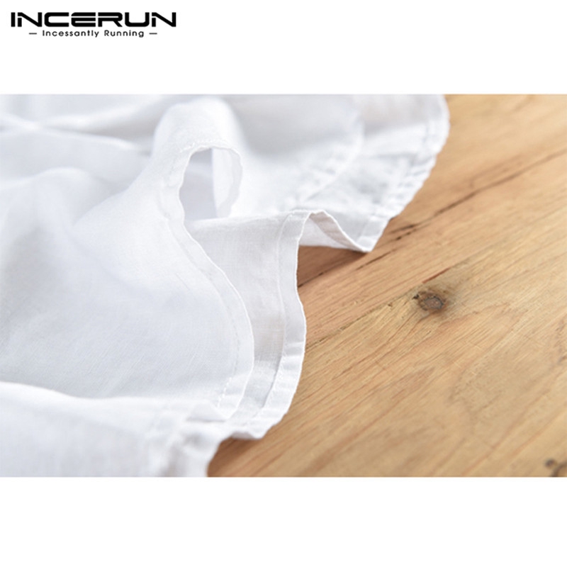 INCERUN Men Slim Fit Cotton Linen Plain V Neck Short Sleeve Shirt | BigBuy360 - bigbuy360.vn