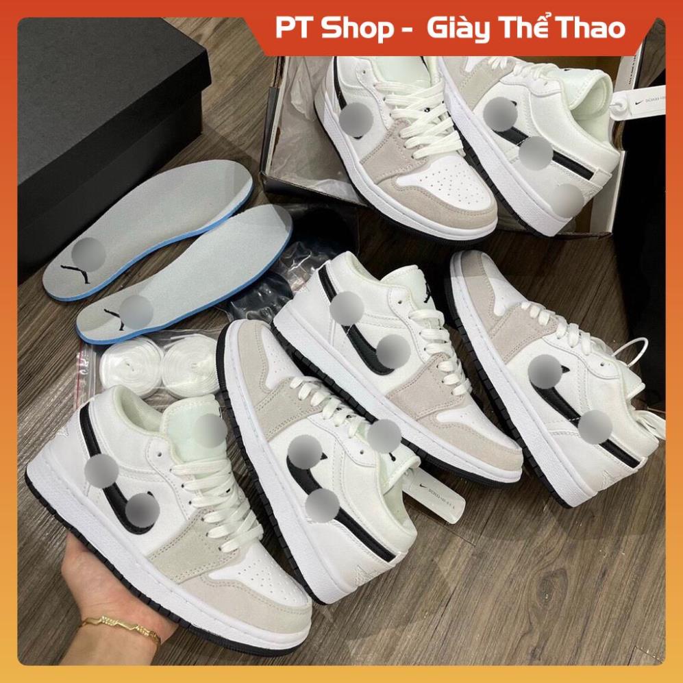 [FreeShip+ Hàng Xịn] Giày Jd1 trắng xám ghi nhạt móc đen thấp cổ, Giầy JD1 Sneaker Low xám  da lộn Sneaker