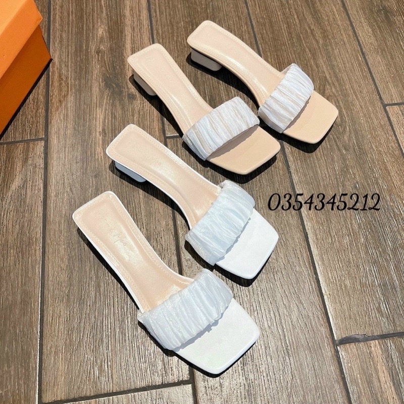 ZZ99 Dép cao gót 4 phân nhún lụa( guốc bèo công chúa gót vuông)- bèo 4f thời trang