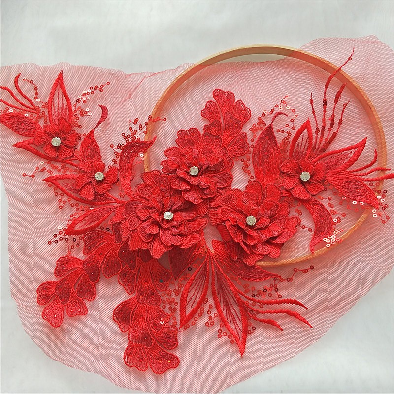 1 Miếng Vải Ren Hình Hoa Màu Xanh Lá / Hồng / Xanh Lá / Hồng Kích Thước 38 * 24CM Trang Trí Váy Cưới