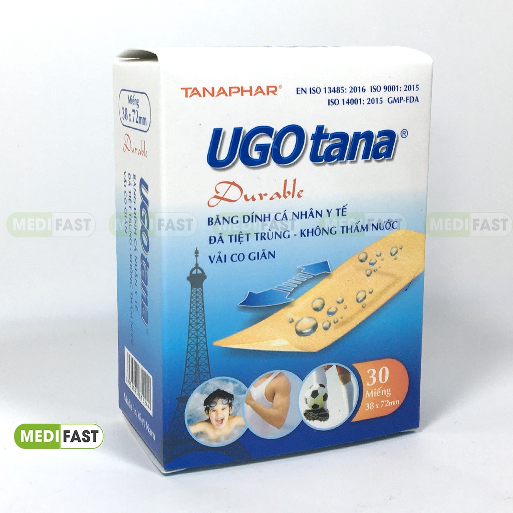 Băng dính cá nhân y tế Ugotana - Hộp 30 miếng - Băng dính cá nhân số 1 sản xuất tại Việt Nam