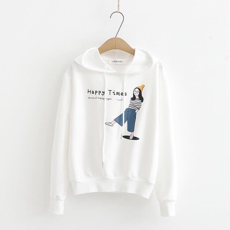 MẪU ÁO KHOÁC NỈ HOODIE IN HÌNH CÔ GÁI THỜI GIAN HẠNH PHÚC