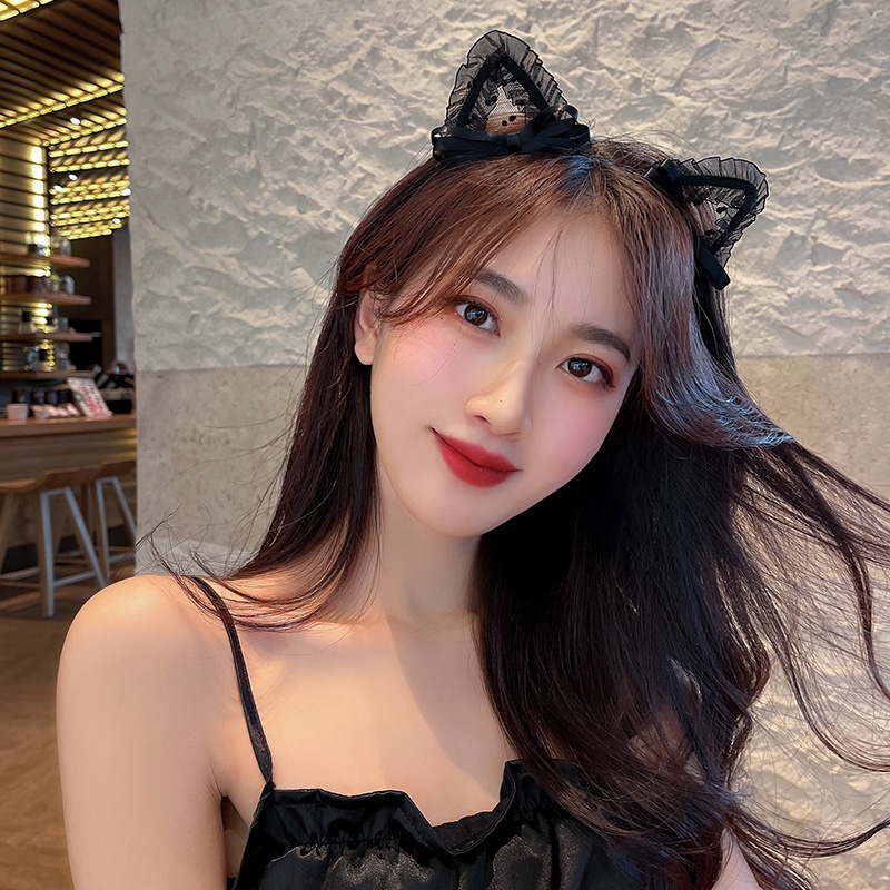 Cài Tóc Tai Mèo Phối Ren Phong Cách Hàn Quốc Thời Trang Quyến Rũ Dành Cho Nữ
