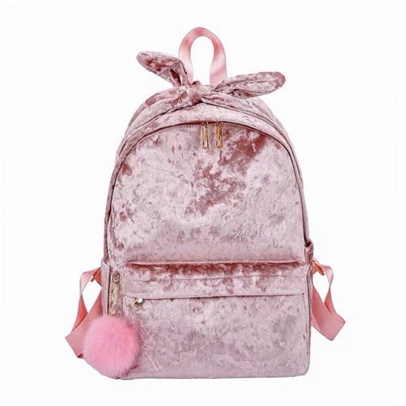 VELVET BACKPACK - BALO NHUNG NƠ TẶNG KÈM CỤC BÔNG