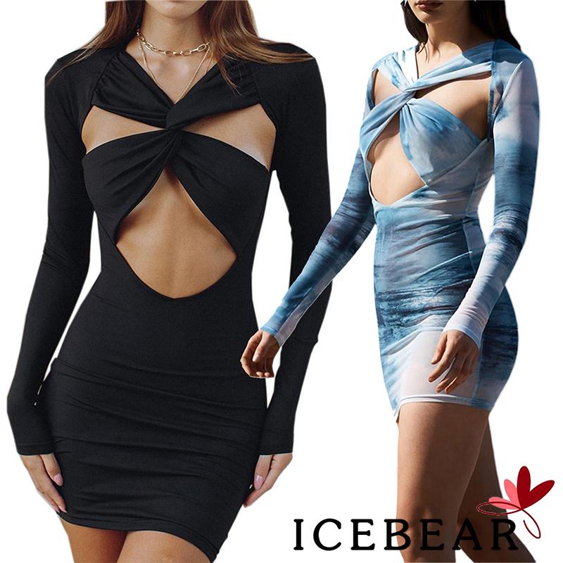 Váy body tay dài đan dây chéo quyến rũ cho nữ