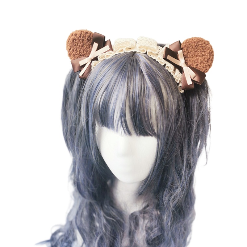 Cài tóc hình tai gấu phối ren đính nơ phong cách lolita cho nữ