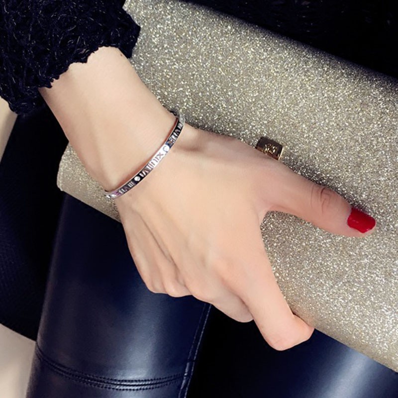 Vòng tay mạ vàng hồng 18k / bạc khắc chữ số la mã thời trang nam nữ phong cách Hàn Quốc