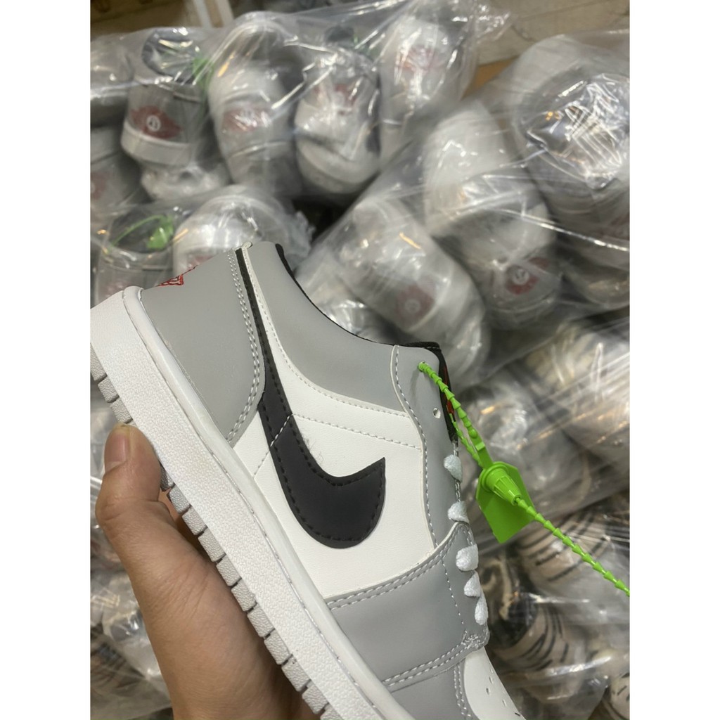 [Xả Kho] Giầy jodan xám vạch đen thấp cổ, Giày JD 1 LOW TOP Hottrend, Giày sneaker JORDAN 1 LOW Trắng Xám Nam Nữ