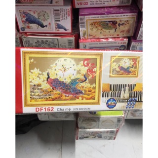 Tranh đính đá cha mẹ hạc mẫu đơn sen trúc abc lavender df162