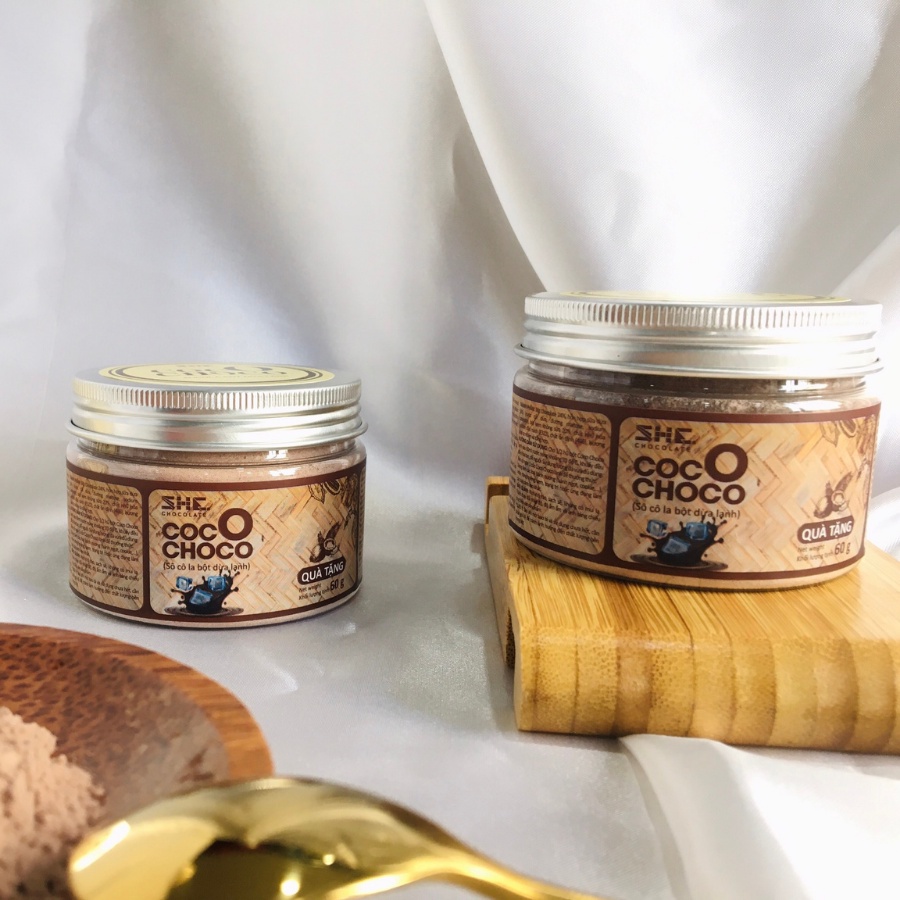 [Pha uống siêu ngon] - Socola bột Dừa lạnh - Hũ pet 60g - SHE Chocolate – Bổ sung năng lượng và tốt cho sức khỏe