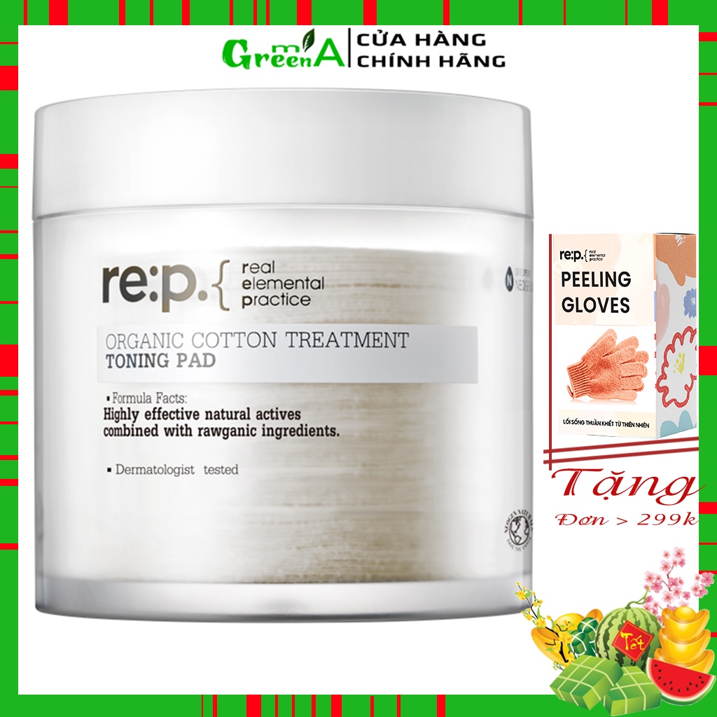 TONER REP Toner Tẩy Da Chết Phục Hồi Da Sau Mụn RE:P Organic Cotton Treatment Toning Pad 90 Miếng [NHẬP KHẨU]