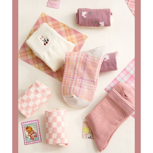 Tất vớ màu hồng cổ cao phong cách hàn quốc  ❤️Free ship❤️họa tiết dễ thương mít Store