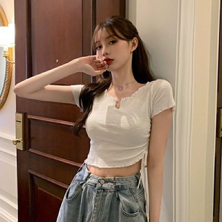 Áo Croptop Cổ V Rút 2 Bên Chất Gân Ulzzang Laca Store, áo rút dây hông