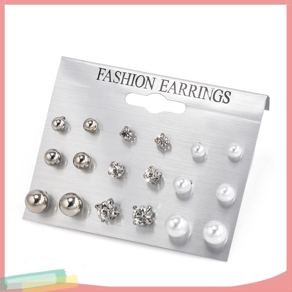Bộ 9 Đôi Khuyên Tai Đính Đá Và Ngọc Trai Giả Thời Trang