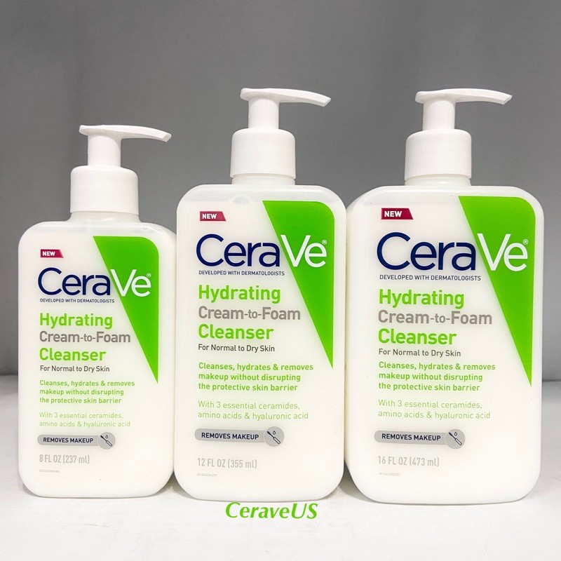 Sữa rửa mặt sạch sâu Cerave Hydrating Cream To Foam Cleanser Removes Makeup
