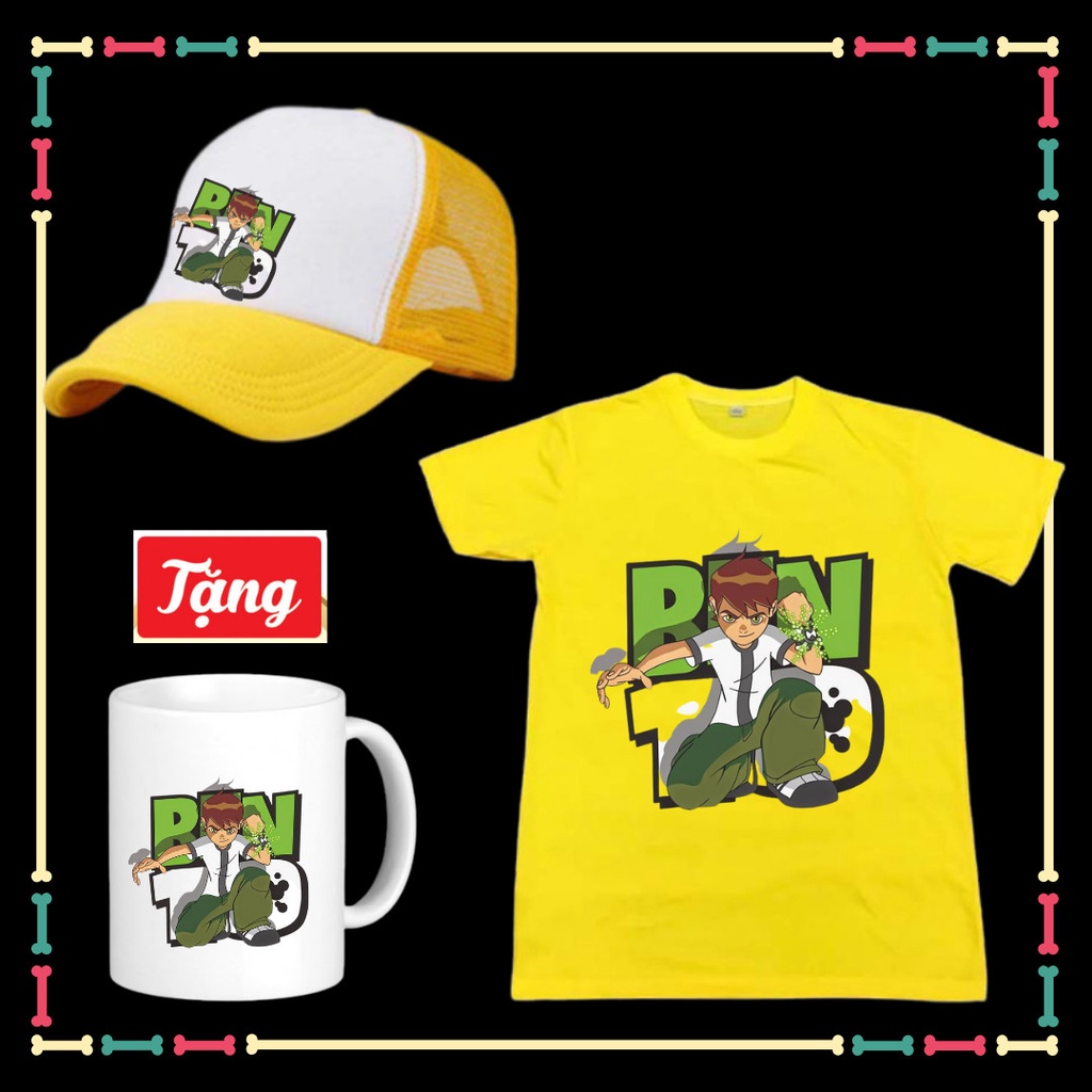 Combo Mũ Áo Ben Ten Ben 10 cho trẻ em Tăng Kèm Ly sứ hình Ben Ten dễ thương