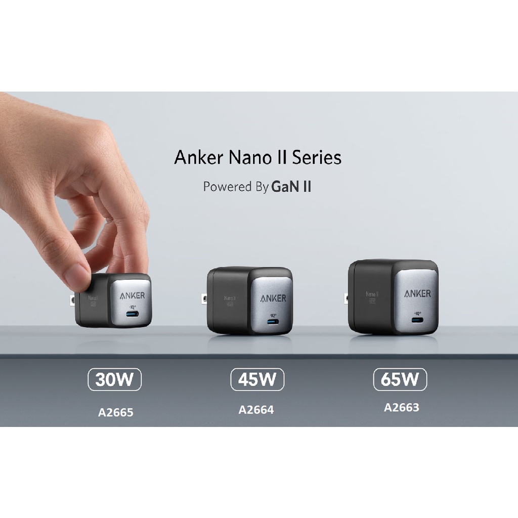 Củ Sạc Nhanh ANKER PowerPort Nano II A2663 65W A2664 45W A2665 30W GaN cho iPhone 12 11 iPad PD MacBook Air MacBook Pro