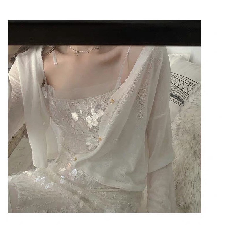 Áo Khoác Cardigan Tay Dài Vải Lụa Mỏng Thời Trang Mùa Hè Cho Nữ 2021