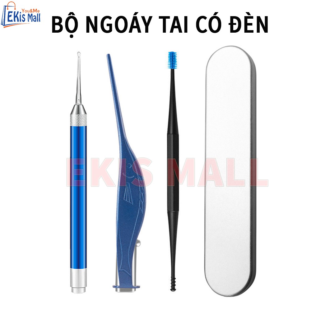 Bộ dụng cụ ngoáy tai gỗ có đèn Bộ phụ kiện lấy ráy tai 8 món đa năng Cao Cấp